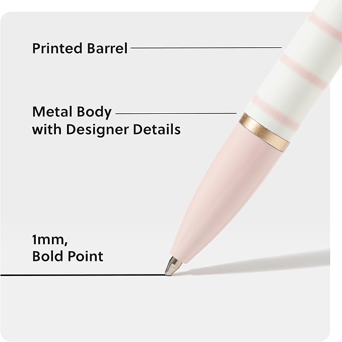 U Brands Monterey Ballpoint Pens, Set of 2, Stripes And Dots With Gold Details, Bold (1.0 mm) Point, Black Ink