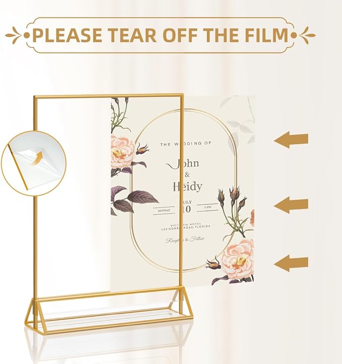 5X7 Gold Frames Double Sided Acrylic Sign Holder Tabletop Picture Frames Vertical Display Stand for Shop School Home,Set of 6