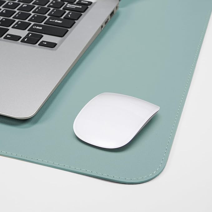 Leather Desk pad Protector,47 * 17in Large Desk mat with Natural Cork & PU Leather,Mouse pad,Non-Slip Office Desk Mat,Waterproof Desk Writing Pad for Office and Home (Light Blue)
