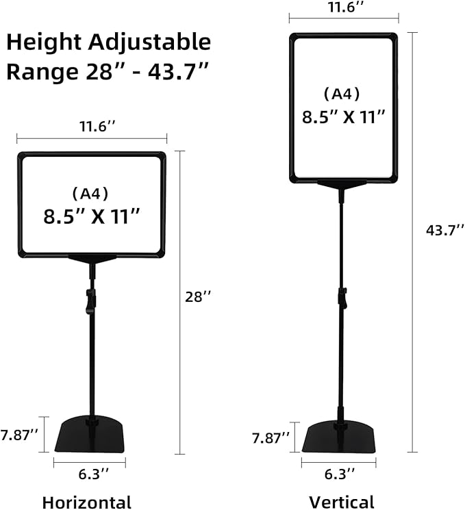 Sign Holder Stand,Sign Stand for Display,Adjustable Sign Holders For Table Top,Table Sign Holders 8.5 x 11,6 Packs, (Black, 39''height -2pcs)