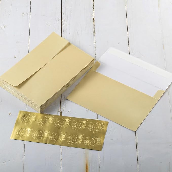 50 Pieces Metallic Color Self Seal Envelopes for Greeting Cards, Invitations, Postcards (Cream Color, 4x6)