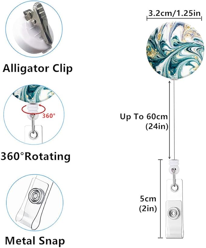 Retractable ID Badge Holder,Nurse Badge Reels with Clip,Name Card Holders for Office Worker Doctor Nurse (10 Pack Marbling Style)