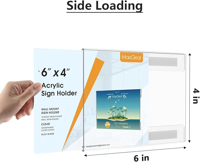 MaxGear Acrylic Sign Holder 4x6, Clear Plastic Wall Mount Sign Holder with Double-Sided Tape, Acrylic Picture Frame Flyer Paper Document Holder Acrylic Wall Frame for Home, Office, Restaurant, 6 Pack