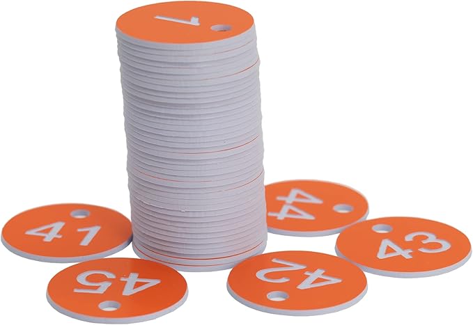 StayMax Plastic ID Number Tags Engraved Tags Key Tags Without Key Rings (1-50, Orange)