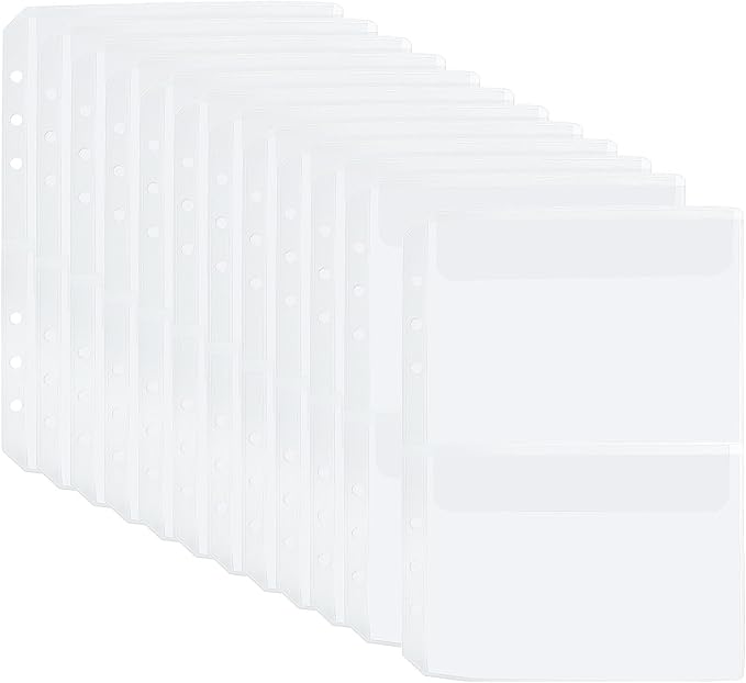 PATIKIL A5 Binder 2 Pockets, 12 Pack PVC Zipper 6 Holes Binder Pouch Folders Document Waterproof Filing Storage Loose Leaf Bags for 6-Ring Notebook Binder, Clear