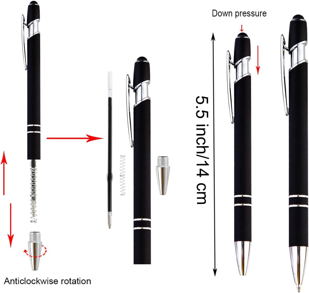 PASISIBICK 12 Pieces Black Ballpoint Pen with Stylus Tip, 2 in 1 Stylus Pen, Premium Metal Stylus Pen for Touch Screens, Black Ink, 1.0 mm Medium Point(12 Black)
