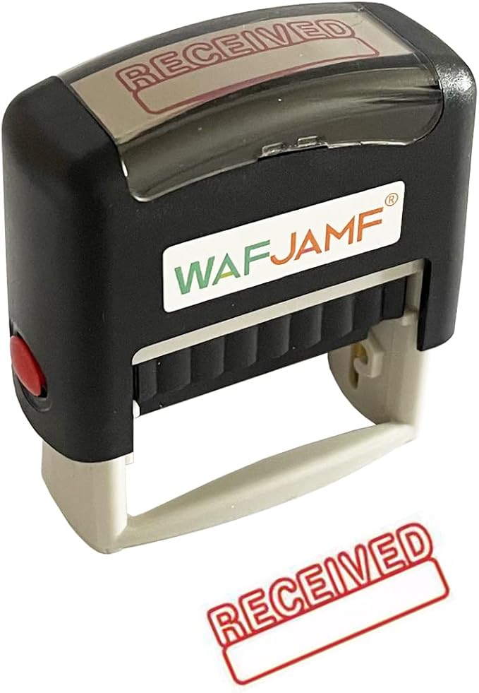 WAFJAMF Self Inking Rubber Stamp - Office Message Stamp - Red Ink, Medium