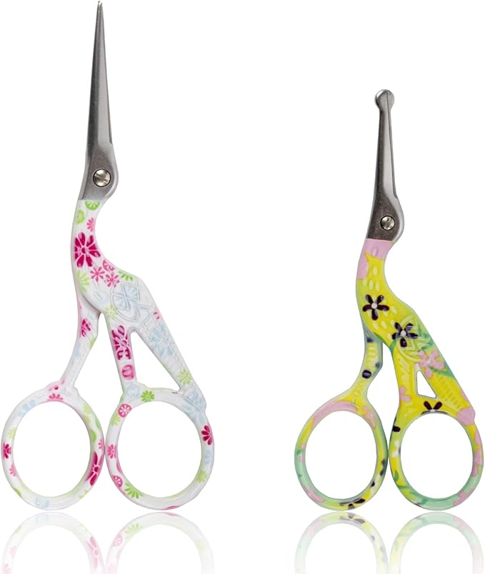 Stork Bird Rounded Safety Tip Embroidery Craft Stainless Steel Crane Scissors - Assortment F - 2 Pairs