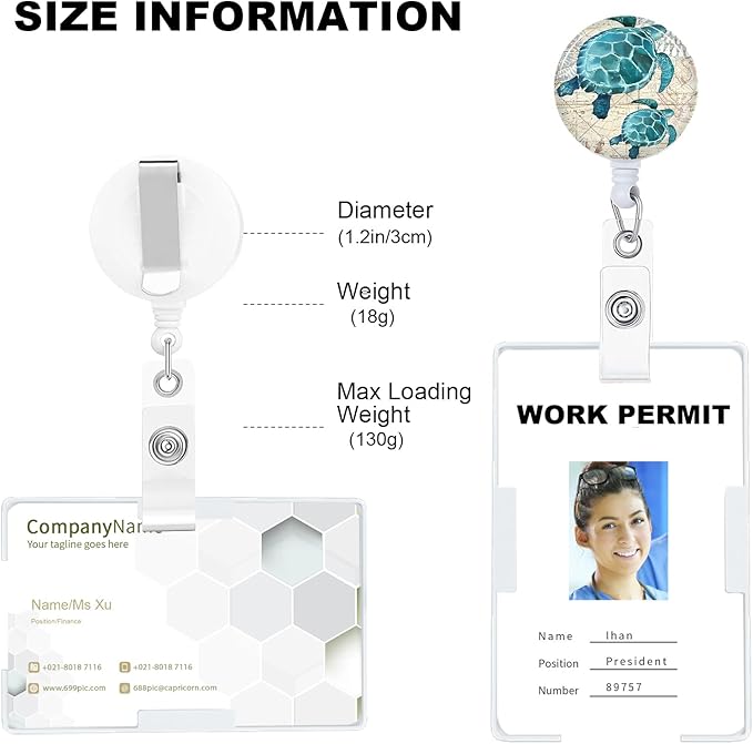 Sea Turtle Badge Reels Holder Retractable with ID Clip for Nurse Name Tag Card Nursing for Doctor Teacher Student Employee Office Medical Work 2