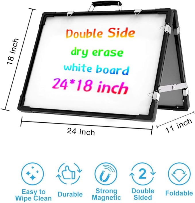 Whiteboard Dry Erase Boards, Portable White Board Double Sided Magnetic Board Stand,Foldable Hanging Wall Desktop Boards Easel for Kids Students Teacher for School Home Kitchen Office 24x18 Inch