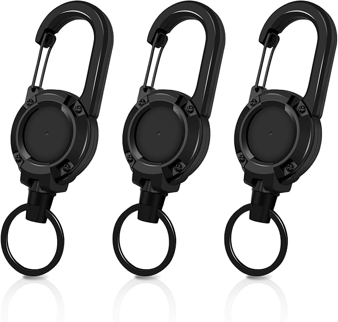 Heavy Duty Retractable Keychain, 3 Pack, Retractable ID Badge Holder Reel, Tactical ID Badge Reel, Key Ring Outdoor (Black, Black, Black)