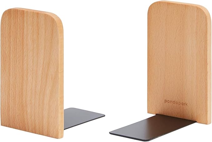 Pandapark Wood Bookends,Non-Skid Bookend for Shelves,Heavy Duty Bookends,Book Stand for Books/CDs,1 Pair