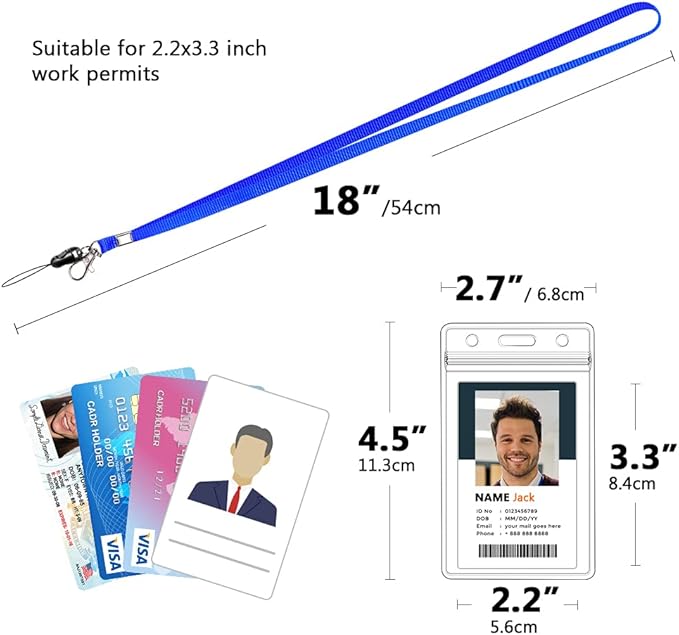 6 Pack Neck Lanyard with ID Badge Holder, Office Strap Lanyards, Stainless Metal Swivel Hook for Name Tag, Badge Holders, Keychains, Card, Blue