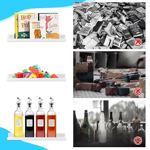 Magnetic Book Shelf for Whiteboard, Magnetic Book Holder File Rack with a Pen Container and Two Hook Acrylic Book Shelves Metal Floating Book Display Shelf for Teacher Kids Room Office(White)