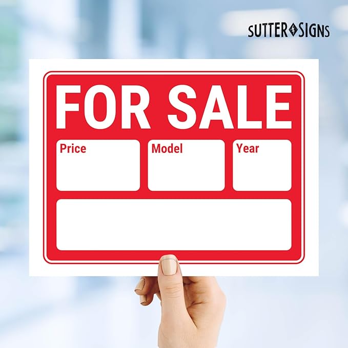 For Sale Signs 12x9, Plastic Signs for Used Car, Trailer, Vehicle for Sale with Year and Model, Waterproof Plastic (Pack of 4)