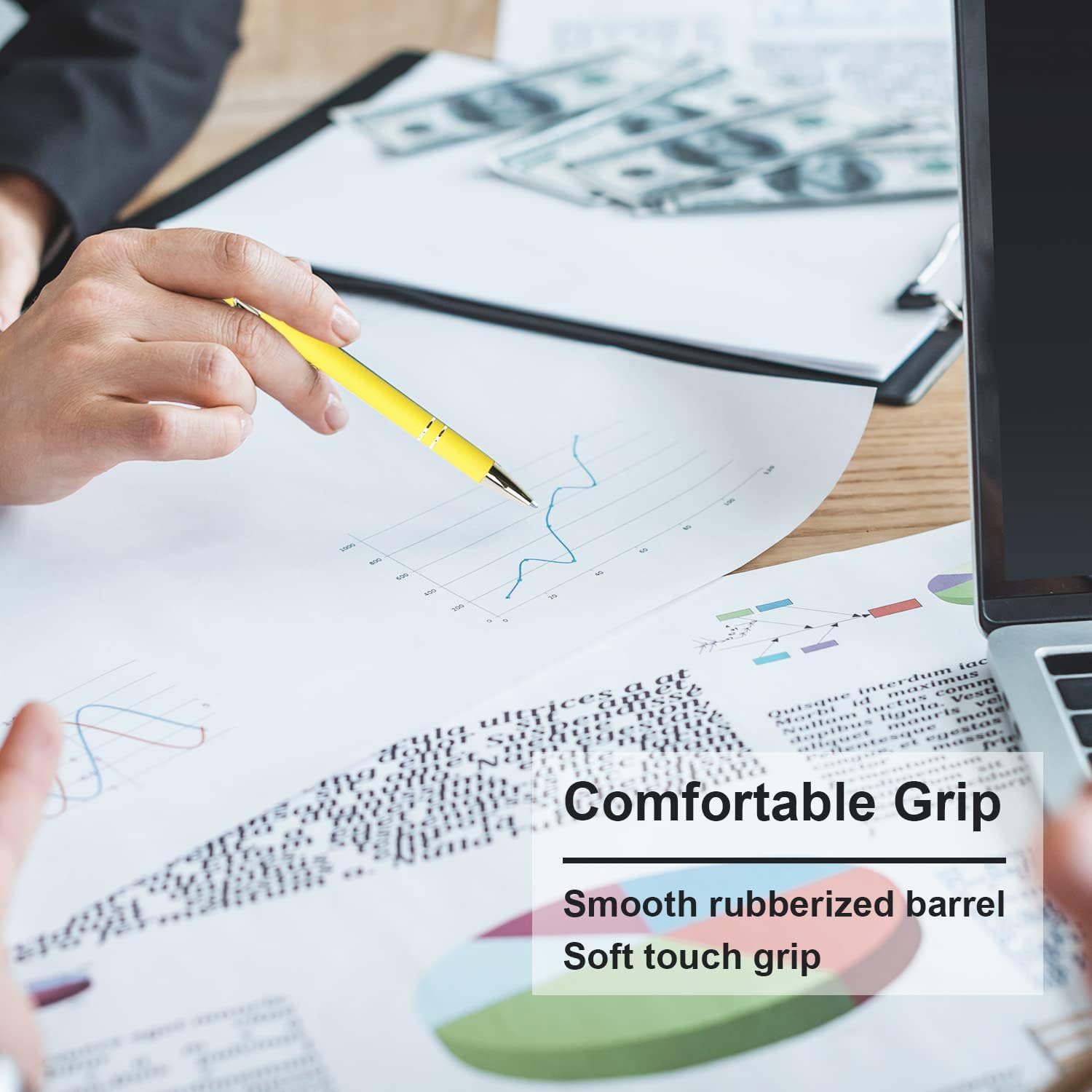 Ballpoint Pen with Stylus Tip, Soft Touch Click Metal Pen, 1.0mm Medium Point, Black Ink, 12 Count(Yellow)