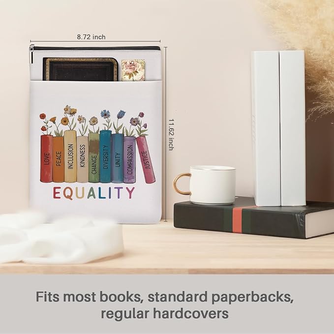 Book Themed Gifts Waterproof Book Sleeve Book Pouch LGBT Equality Rights Reading Gifts for Women Daughter Book Covers for Paperbacks Book Accessories Book Protector with Zipper and Front Pocket