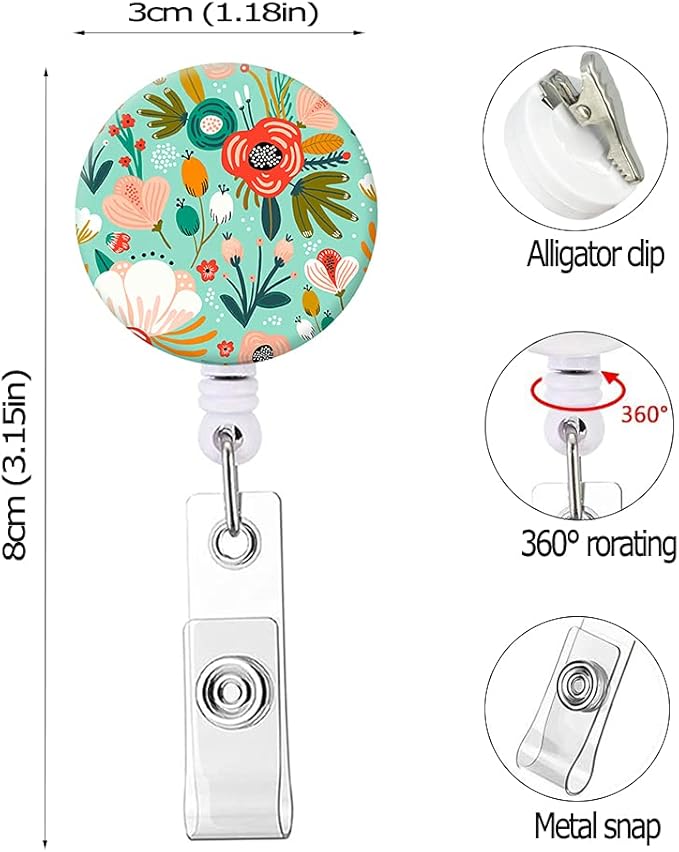 Retractable Badge Reel Clip, Badge Holder with Alligator Clip, Cute Badge Clip on ID Name Card Holders for Nurse Doctor and Office (6Pack Flowers)