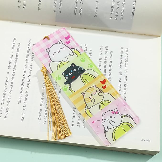 1pc Cute Pet Cat Tassel Bookmark - Acrylic Bookmarks for Book Lovers, Gifts for Teachers Students Reading Markers Ideal Gift for Back to School Season (SQ1025-Cat)