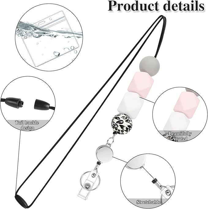 9 in 3 Set Retractable Lanyard for ID Badges, Teacher Lanyard with Badge Holders Beaded Cute Lanyards for ID Badges and Keys Teacher Appreciation Gifts Office Gift for Coworkers