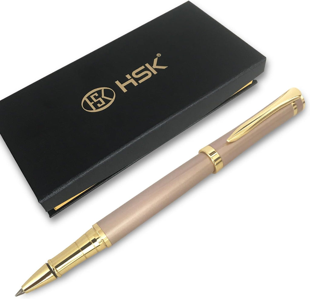 HSK Luxury Ballpoint Pens gift Pen Black Refill Line width 0.5mm,Best Ball Pen Gift Set for Men & Women Professional Executive,Office,Nice Pens Classy Gift Box (Gold)