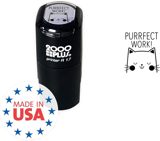 Perfect Work Kitty Cat Themed Stamp / 2000 Plus Self Inking Teacher Animal Stamper / 9/16" Small Black Imprint Cat Pun Planner Worksheet Homework Classroom Stamp