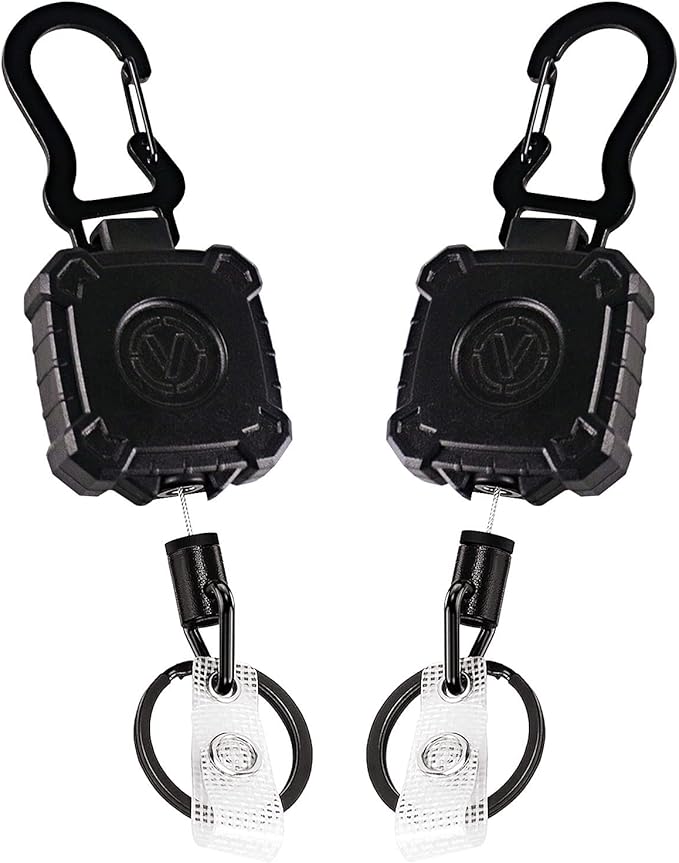 VIQWYIC 2 Pack Retractable Badge Holder Keychain, Heavy Duty Carabiner Badge Reel with Key Ring for Keys,Square