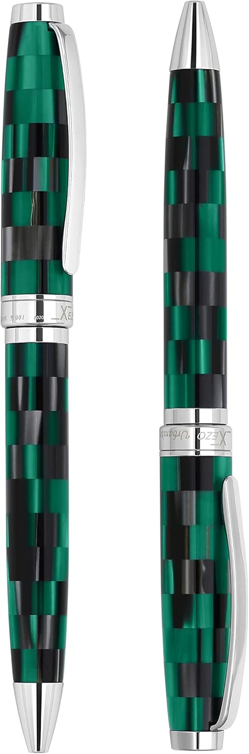 Xezo Urbanite II Twist Action Ballpoint Pen, Medium Point. Ocean Teal and Black Color with Chrome Plating. Handcrafted, Limited Edition, Serialized