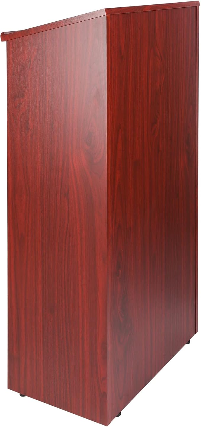 VEVOR Podium Stand, 47 inch Hostess Stand with 4 Rolling Wheels, Wood Podium with Storage Shelves and Slant Desktop, Lecterns & Podiums for Home, Office, School, Church, Brown