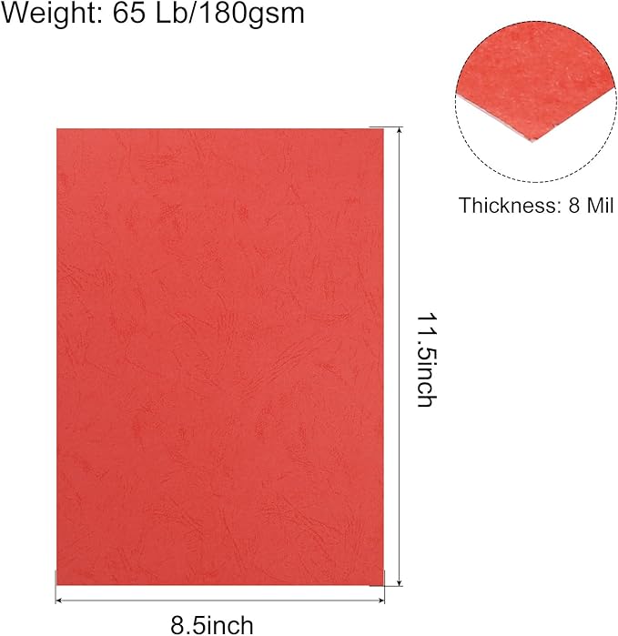MECCANIXITY 100pcs A4 8-1/2 x 11.5 Inch Presentation Binding Covers Letter Size Leather Textured Grain Paper Un-Punched for Business Reports, Red