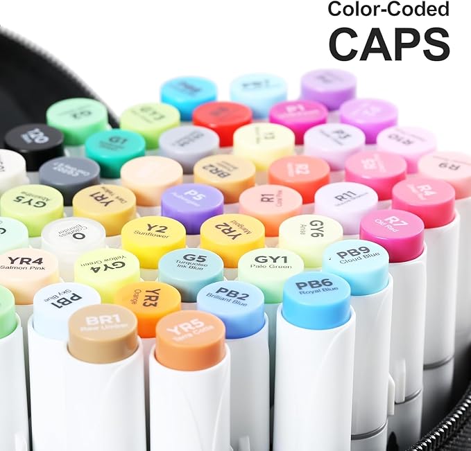 SFAIH Pastel Alcohol Markers Brush Tip - 51 Colors Double Tipped Art Markers for Artist Adult Coloring Illustration, Gifts for Artist Adult, Dual Tip Brush & Chisel - Refillable Ink