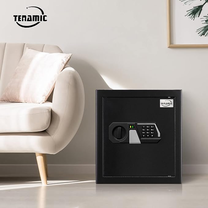 Tenamic Fireproof Safe Box 1.6 Cuft Electronic Digital Security Box, Keypad Medium Lock Box Cabinet Safes with Internal Light, Solid Alloy Steel Office Hotel Home Safe with 2 Passwords, Black
