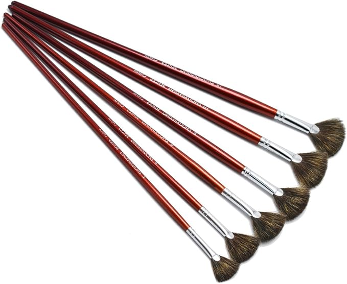 high-Grade Mink 6 pcs/Set Fish Tail Fan Shape Watercolor Gouache Acrylic Painting Pen Artist Oil Painting Brushes Art Supplies