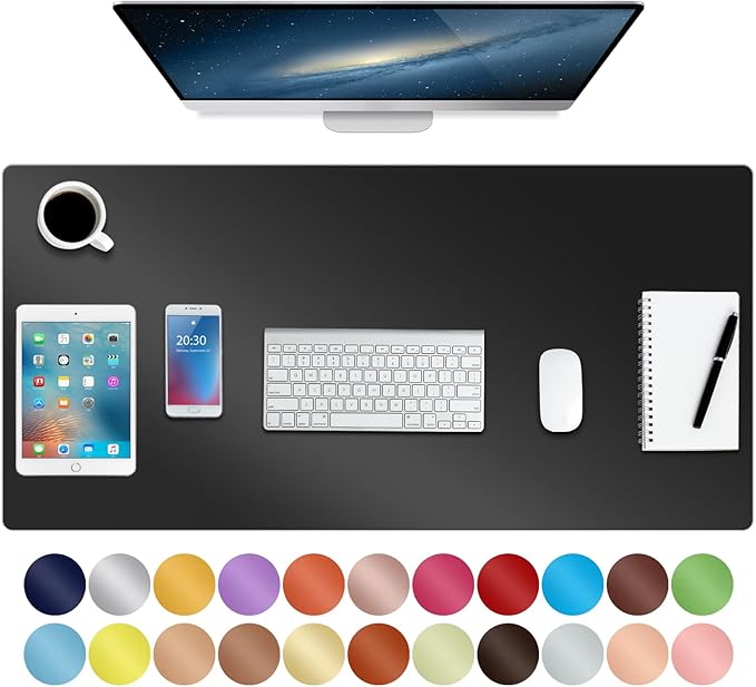 ‎Boutilon Leather Desk Pad 35"x 17" Non-Slip Mouse Pad,Office Desk Mat,Waterprooft PU Leather Desk Blotter,Desk Pad Protector,Desk Writing Pad for Home Office Decor (L-Black,35"x 17")