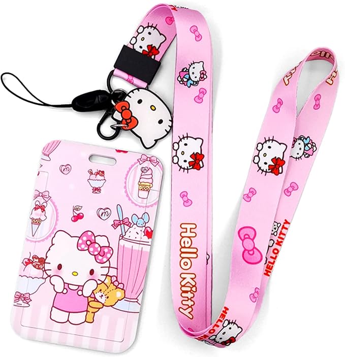 Lanyards Hallo Kitty Lanyard with Cute ID Card Holder, Anime Lanyard with ID 17.5inchx0.78inch 4.3inchx2.75