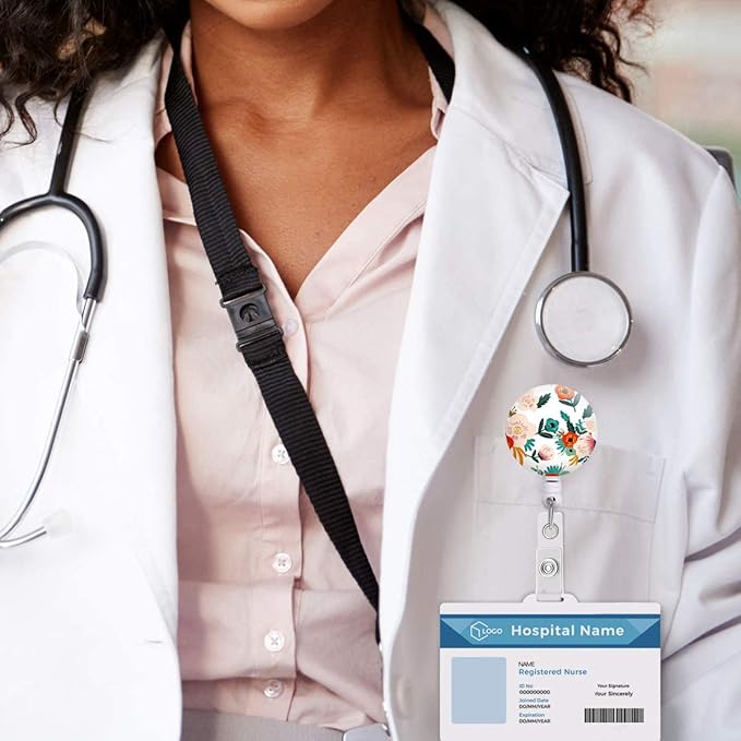 Retractable Badge Reel Clip, Badge Holder with Alligator Clip, Cute Badge Clip on ID Name Card Holders for Nurse Doctor and Office (6Pack Flowers)