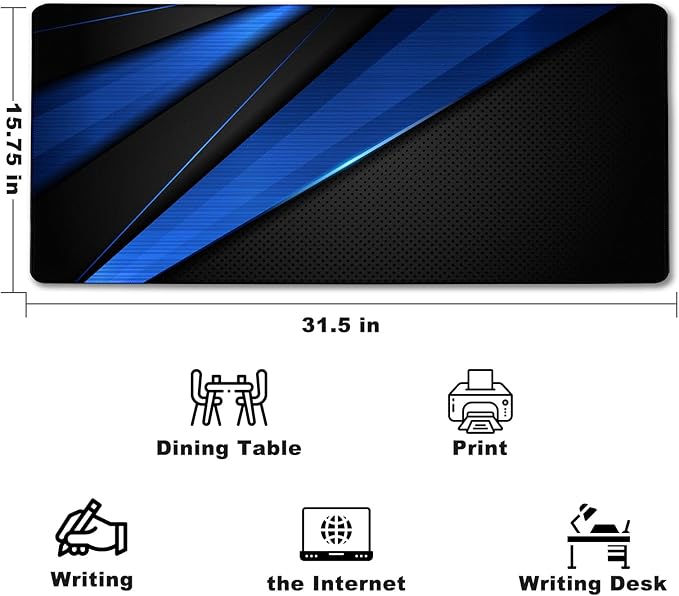Desk Pad, Large Gaming Mouse Pad,Extended Keyboard Mouse Mat Desk Pad with Non-Slip Rubber Base & Stitched Edge for Computers Laptop Desk Home Office Accessories,Black Blue