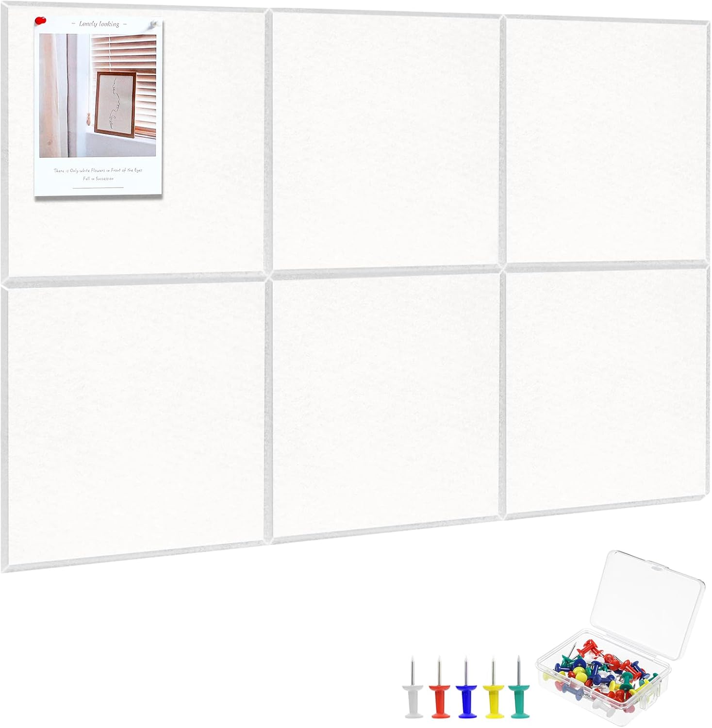 Large Cork Board 36" x 24", 6 Pack Felt Wall Tiles with Colored Pushpins, Bulletin Board with Removable Self-Adhesive Strips, Pin Board Cork Boards for Walls Office Home-White