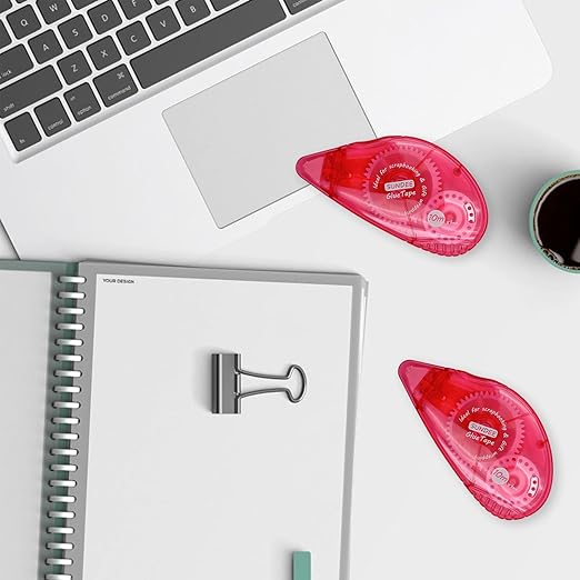 Glue Runner Permanent, Double Sided Adhesive Scrapbook Runner Tape Roller, 0.3-inch by 360-Inch, Permanent Adhesive Dots Roller Applicator - 12Packs Rose and Red