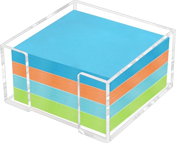 Acrylic Sticky Note Holder - 3 x 3 Inch Post It Note Holder, Crystal Clear Sticky Note Dispenser for Dorm Room Home and Office Acrylic Desk Organizer