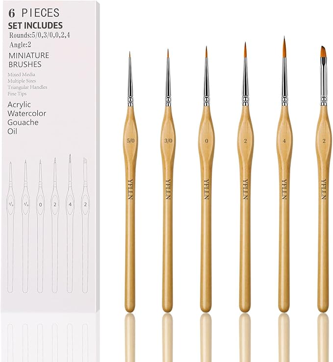6Pcs Micro Paint Brushes Set with Triangular Handles - for Acrylics, Oils, Watercolors & Paint by Number, Citadel, Figurine, 40k，Mandala Painting