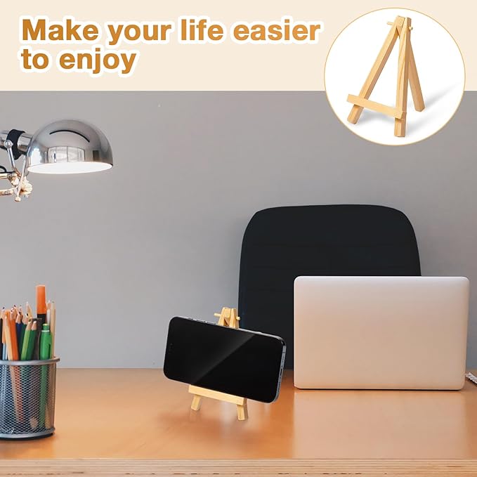 100 Pieces Mini Wood Easel Stands Small Wooden Canvas Easels Display Art Craft Tripod Painting Tabletop Holder for Artist Crafts, Business Cards, Photos, Gift(6 Inch)