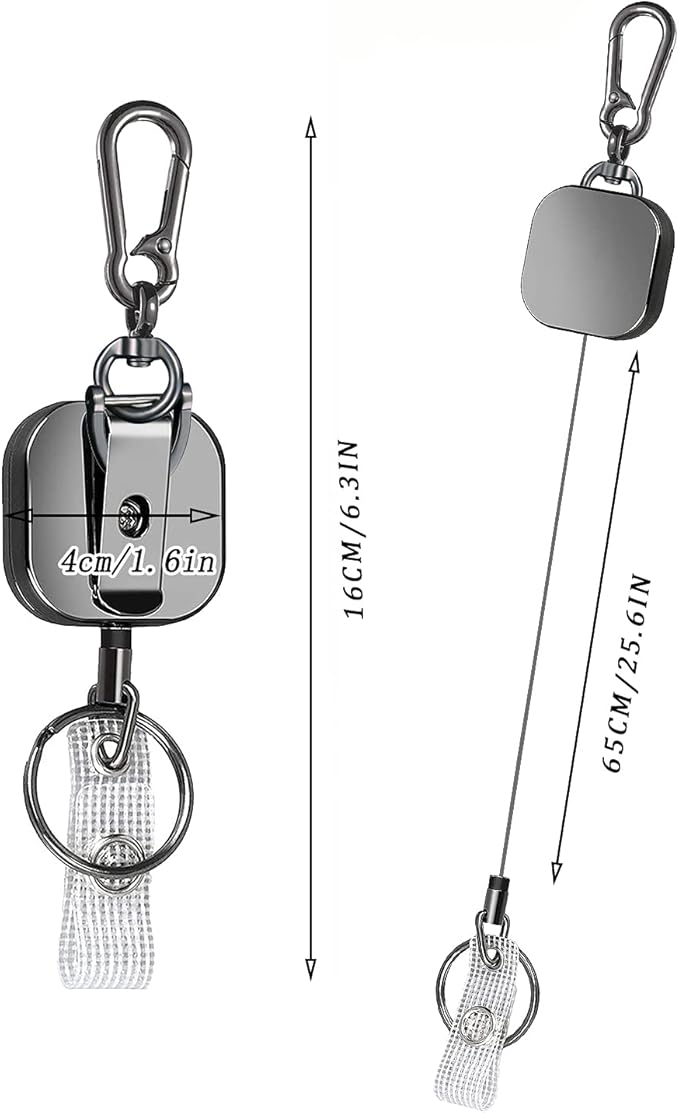 VIQWYIC 1 Pack Retractable Badge Holder Keychain, Tactical ID Card Holder, Heavy Duty Carabiner Badge Reel for Keys ID Card (Metal)