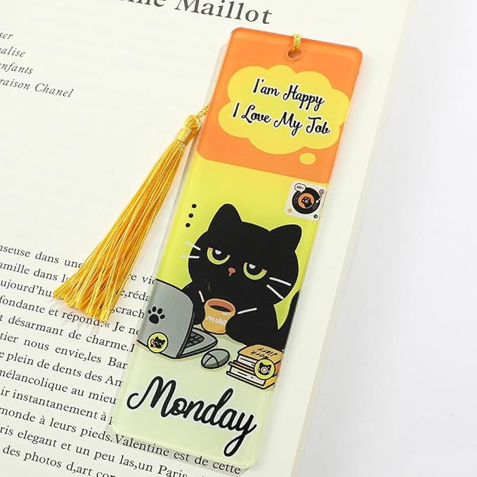 1pc Cute Pet Cat Tassel Bookmark - Acrylic Bookmarks for Book Lovers, Gifts for Teachers Students Reading Markers Ideal Gift for Back to School Season (Yellow Fringe-1)