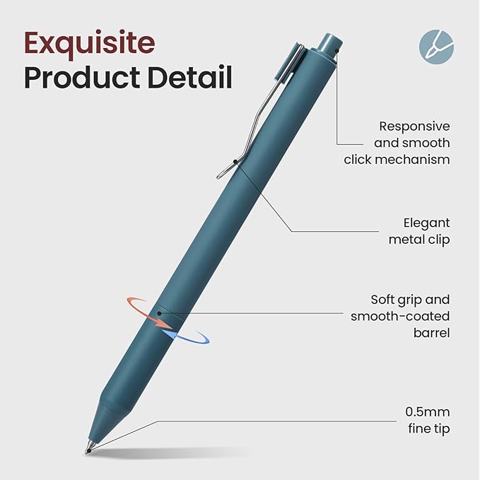 Taja Gel Pens, 6pcs 0.5mm Fine Point Smooth Writing Pens, Quick Dry Black Ink, Unisex, Adult, Vintage Style, Perfect for Writing, Note Taking, Everyday Use