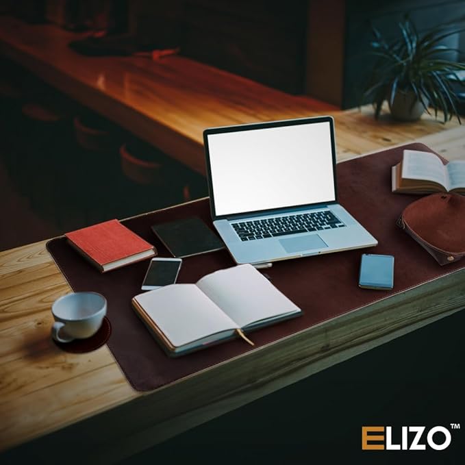 Leather Desk Pad (Real) Leather Desk Mat Set (31x15) Large Desk Cover Desk Blotter Desk Protector Computer Mat for Keyboard Gaming Mouse Pad Table Laptop Office Desktop Accessories Kona 2mm ELIZO