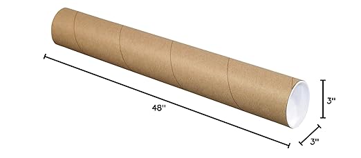 BOX USA BP3048K Mailing Tubes with Caps, 3" x 48", Kraft (Pack of 24)