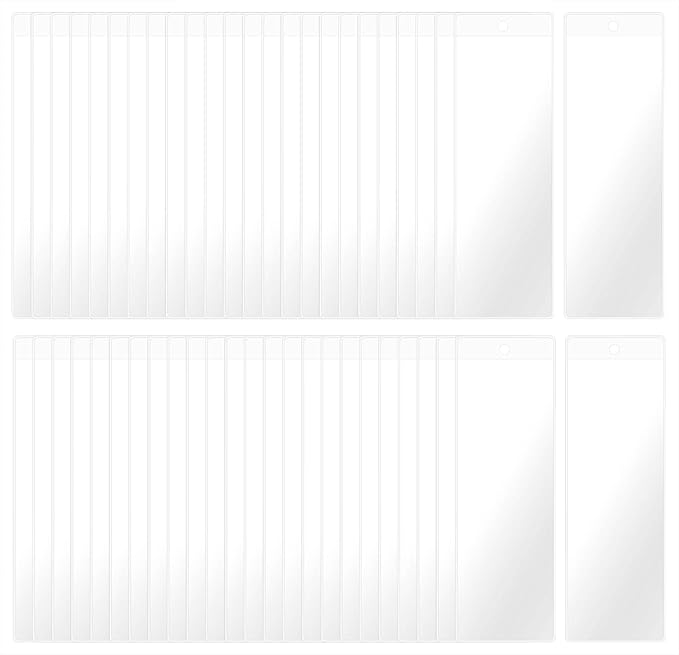 Clear Bookmark Sleeves Penta Angel 50Pcs Plastic Blank Photobooth Frames Vinyl Book Markers Cover Holder with Hole for Students Reading Wedding Valentine’s Gift Party Favor, 6.69x2.28'' (50)