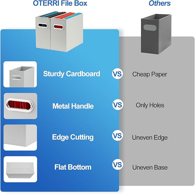 Oterri File Organizer, Small Storage Box, Cardboard File Folder Organizer, Collapsible File Box, Hanging File Organizer for Letter Size, Portable File Box with Handle, Only Box (Grey, 6 Packs)
