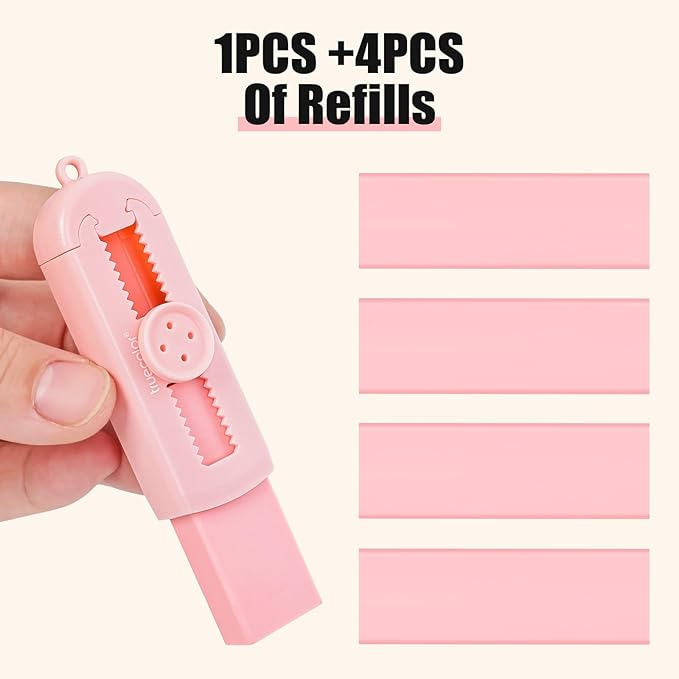 Pencil Erasers,Retractable Erasers for Pencils - 4+1 Pack Rubber Erasers (Pink)